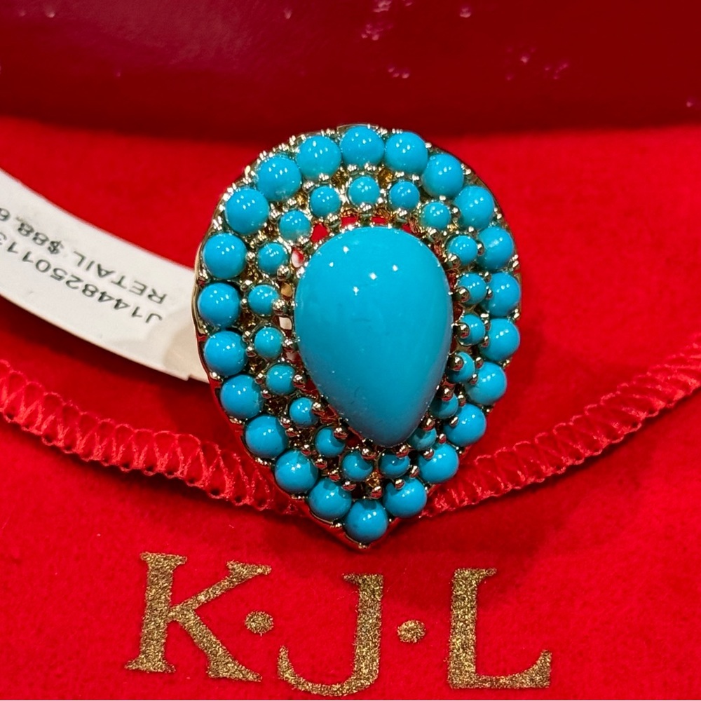 Vintage KJL - Kenneth Jay Lane Gold Tone Faux Turquoise Tear Drop Cocktail Ring